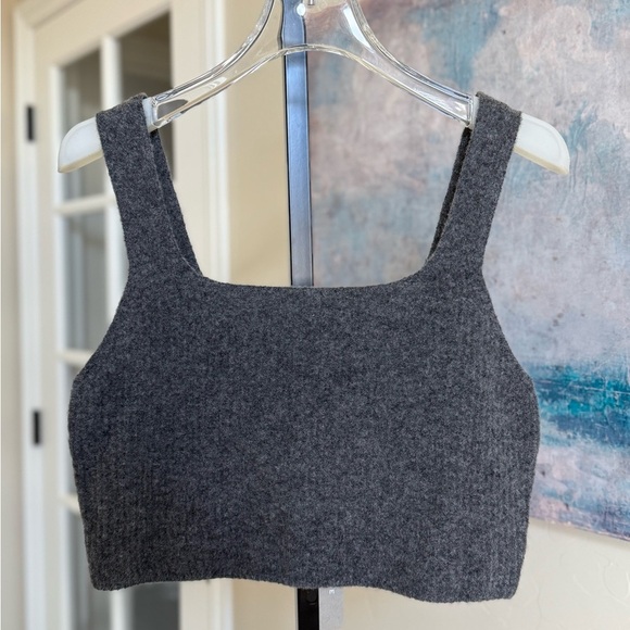Everlane NWT dark grey wool blend ribbed crop tank top women’s size large - Picture 1 of 5